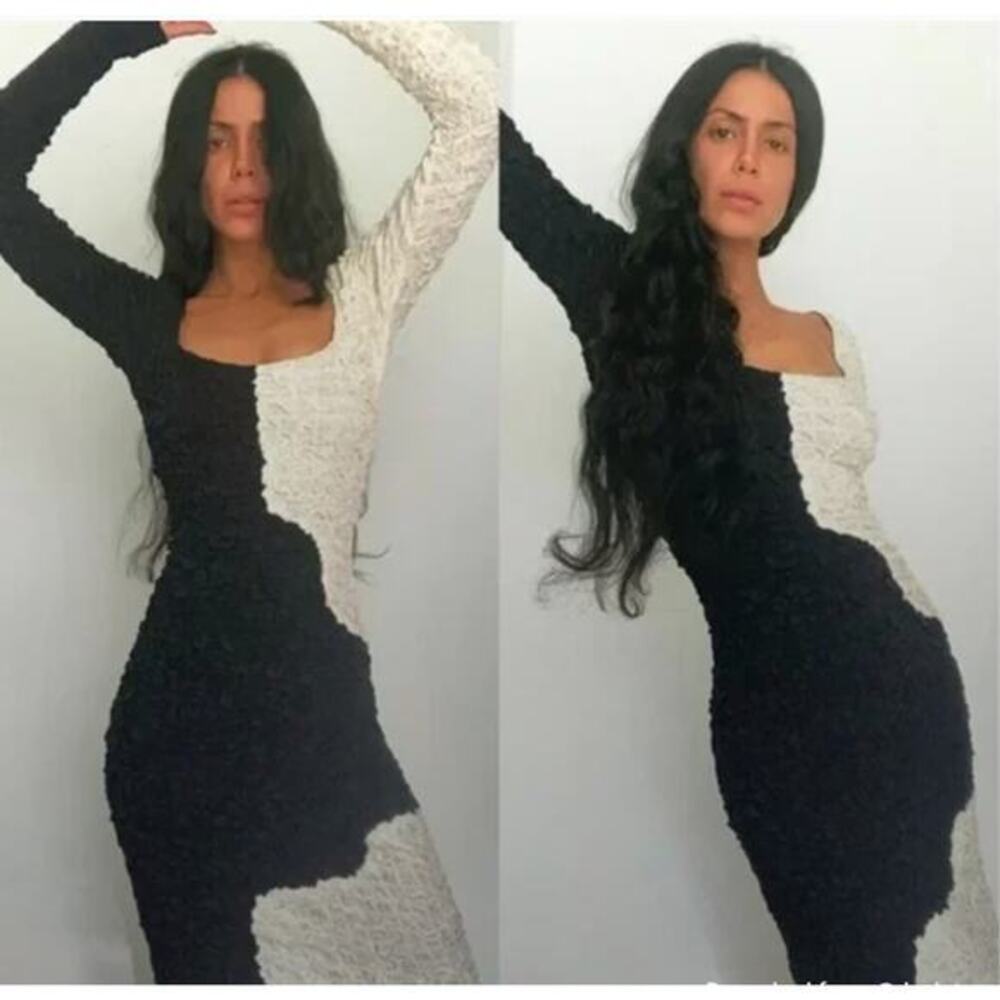 Mara Hoffman The Amy Popcorn Bodycon Midi Dress Black and White Size XL‎ - Picture 13 of 15